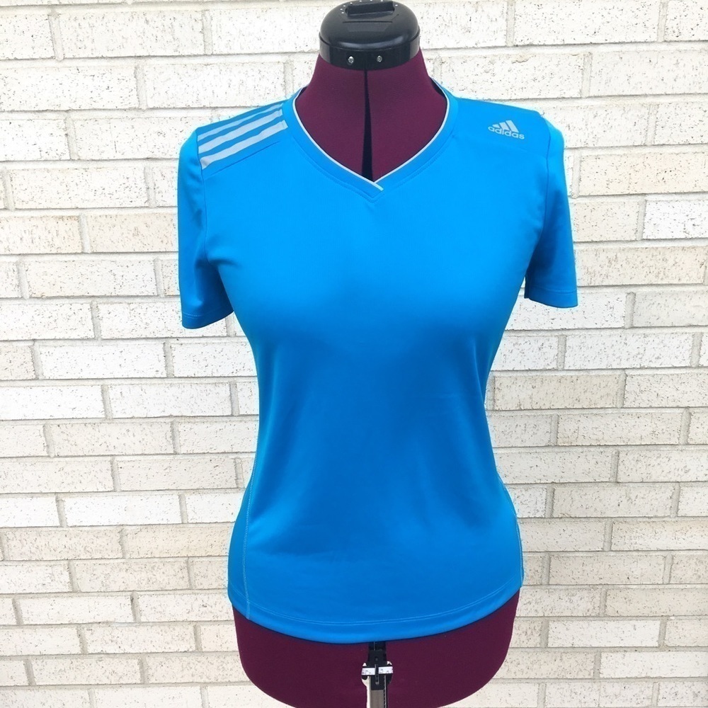 Adidas Blue Athletic Workout Top Shirt Climachill - Picture 1 of 7
